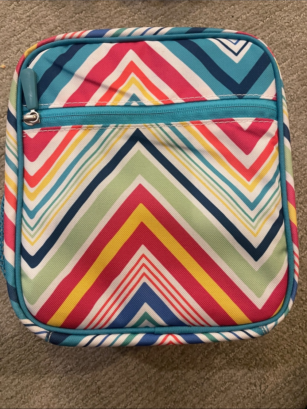 Pottery Barn Teen Multicolor Chevron Cosmetic Pouch with Turquoise Trim